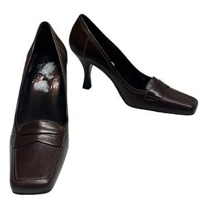 Circa Comfort 865 Dark Brown Square Toe Heels Closed Toe Heeled Loafers Business